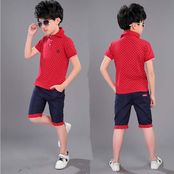 red / 10 - Boys Clothing Set For Summer Fashion Casual Sports Short Sleeve Cotton Children Clothes Sets Color Red / Dark Blue / White
