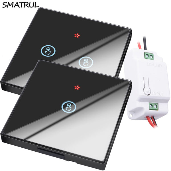 [variant_title] - SMATRUL smart Wireless touch Switch Light RF Remote Control Glass Screen 1 2 3 gang Wall Panel button 110V 220 Receiver led Lamp