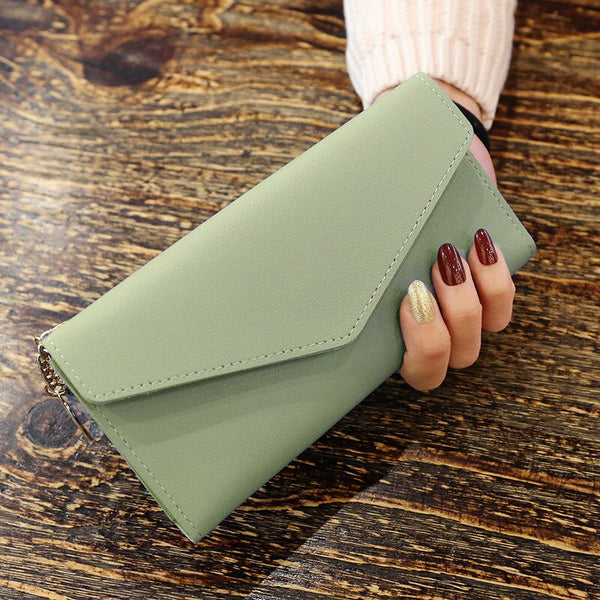 MatchaGreen - 2019 Fashion Womens Wallets Simple Zipper Purses Black White Gray Red Long Section Clutch Wallet Soft PU Leather Money Bag