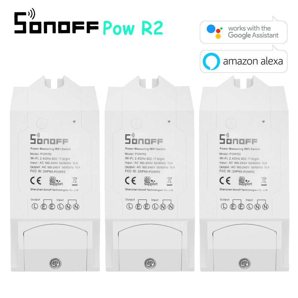 [variant_title] - 3 Pcs Sonoff Pow R2 ITEAD Smart Wifi Switch Wireless ON/Off Controller With Real Time Power Consumption Measurement 15A/3500W (White)