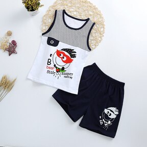 C / 12M - Summer Cute Cartoon 2PCS Kids Baby Boys Girls Floral Vest Top Shorts Pants Set Clothes Children Pajamas Girls Clothing Sets DS9