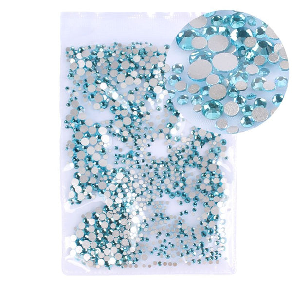 14 Lake Blue 1000 - Mix Sizes 1000PCS/Pack Crystal Clear AB Non Hotfix Flatback Rhinestones Nail Rhinestones For Nails 3D Nail Art Decoration Gems