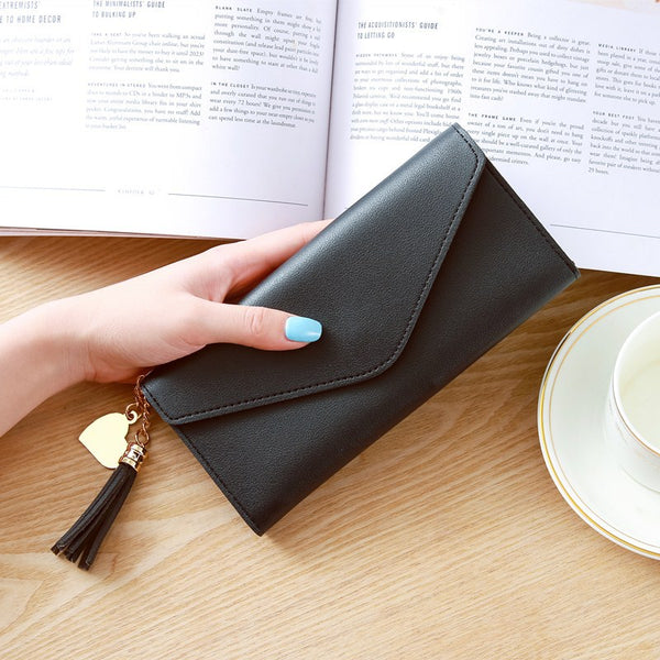 Black - Long Wallet Women Purses Tassel Fashion Coin Purse Card Holder Wallets Female High Quality Clutch Money Bag PU Leather Wallet