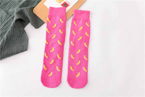 Women Socks Funny Cute Cartoon Fruits Banana Avocado Lemon Egg Cookie Donuts Food Happy Japanese Harajuku skateboard  Socks