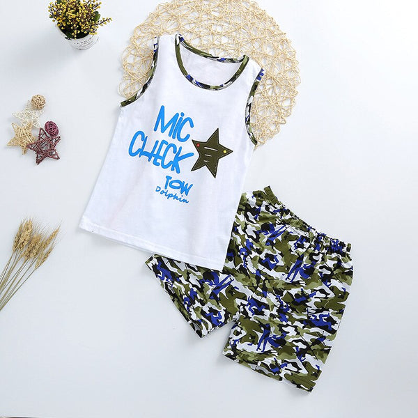 [variant_title] - Summer Cute Cartoon 2PCS Kids Baby Boys Girls Floral Vest Top Shorts Pants Set Clothes Children Pajamas Girls Clothing Sets DS9