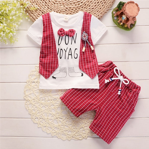 AX 2jiao2 Red / 12M - Summer Children Boys Girls Cotton Clothes Kids Bowknot T-Shirt Shorts 2pcs/Sets Toddler Fashion Clothing Sets Baby Tracksuits