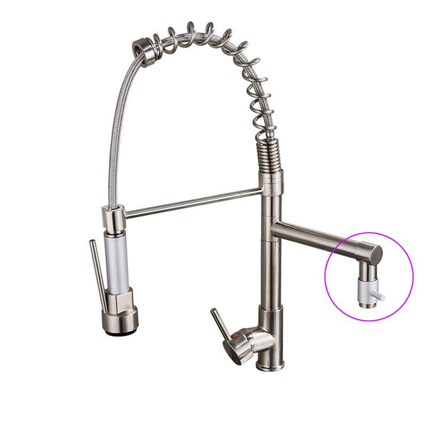 Brushed Faucet B - Chrome Spring Pull Down Kitchen Faucet Dual Spouts 360 Swivel Handheld Shower Kitchen Mixer Crane Hot  Cold 2 Outlet Spring Taps