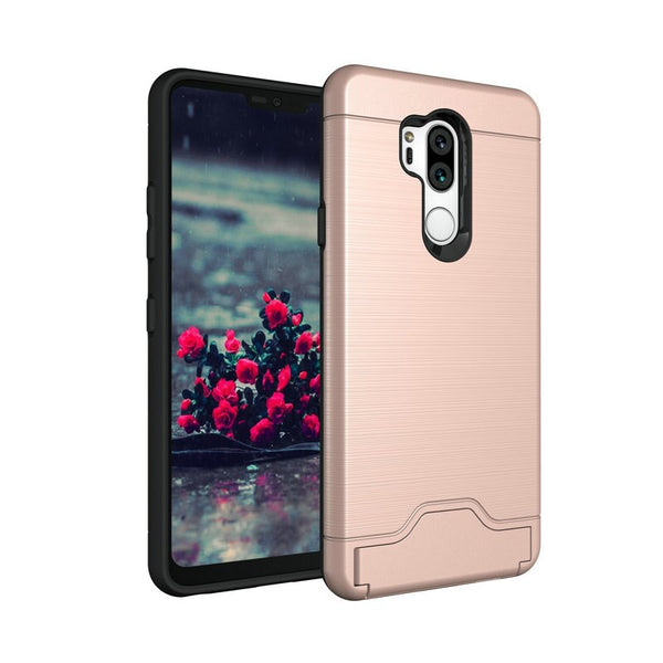 Rosegold / for LG G7 ThinQ G710 - Stand Case for LG G7 ThinQ G710 Kickstand Hard Fitted Celular With Card Holder Covers Phone Bags Cases for LG G7 G 7 ZGAR Coque