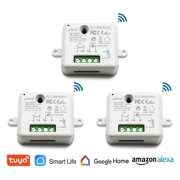 3 Packs - WHI - Tuya Smart Life Tiny WiFi Switch Socket Module DIY Smart Light and Socket Google Home Echo Alexa Voice Control Remote Control