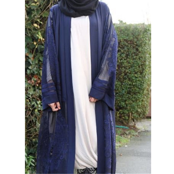Blue / L - Women Pakistan Clothing Qatar Uae Muslim Kimono Hijab Front Open Abaya Sexy Arab Turkey Women Clothes Islamic Cardigans D703