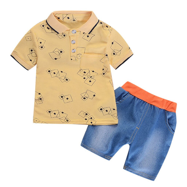 [variant_title] - Toddler Kids Boy Set Summer Fashion Kids Outfit For Boy Print Short Sleeve Clothes + Short Pants 2pcs Cildren Clothes Set