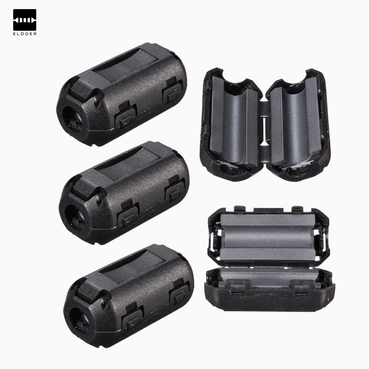 Default Title - New 5pcs/lot  Black Plastic Clip On EMI RFI Noise Suppressor 5mm Cable Ferrite Core Filters Removable 25 (L) x10 (W) mm 5 mm