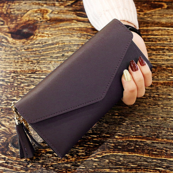 Coffee - Long Wallet Women Purses Tassel Fashion Coin Purse Card Holder Wallets Female High Quality Clutch Money Bag PU Leather Wallet