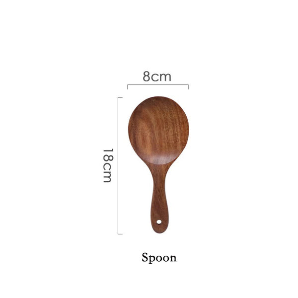 06 - Thailand teak Natural Wood Craft Tableware Spoon Ladle Long Rice Soup Skimmer Cooking Spoons Scoop Handmade Kitchen Tool Set