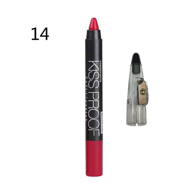 14 - Menow 19 Color KISS PROOF Beauty Waterproof Lipstick Pen Lasting Do Not Fade Lipstick Gift Pencil Sharpener P13016 Drop Shipping