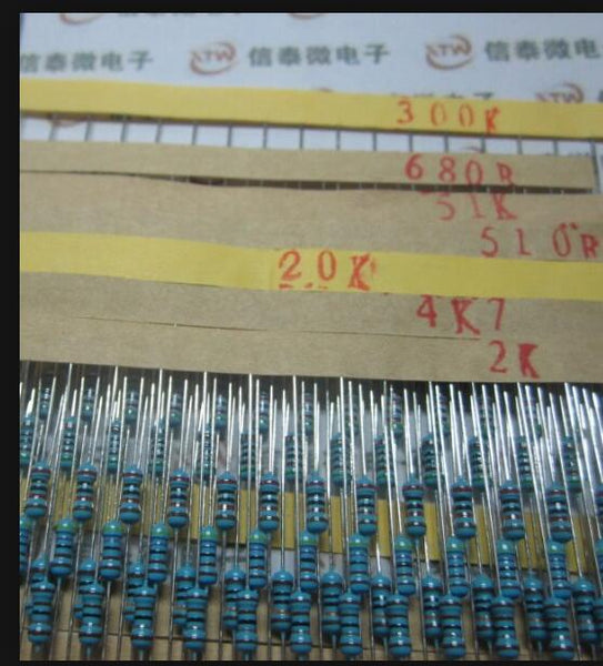 Default Title - Set 600pcs 30 Kind 1/4W Resistance 1% Metal Film Resistor Assorted Kit Each 20 Free Shipping for arduino