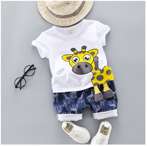 [variant_title] - 2019 Summer New Baby Boy Girls Clothing Sets Infant Toddler Clothes Suits Giraffe T Shirt  Shorts Kids Children Clothes Suits