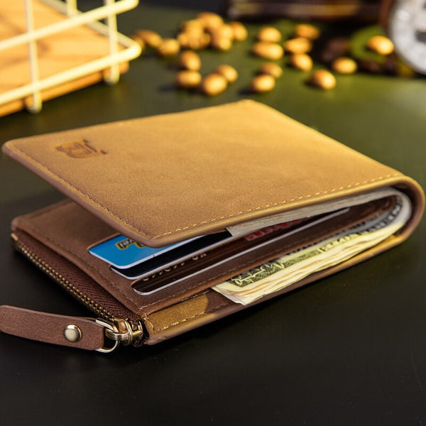 [variant_title] - Vitage Zipper Men Wallets Leather Wallet Money Bag Credit Card Holders Dollar Bill Wallet Clutch Purse for Boy Use Short Wallets