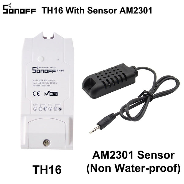 TH16 With AM2301 - Sonoff TH16 Smart Wifi Switch Monitoring Temperature Humidity Wifi Smart Switch Home Automation Kit Works With Alexa Google Home