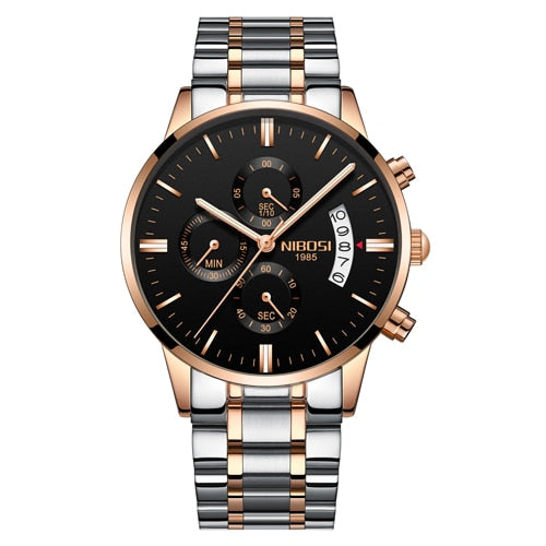 E - NIBOSI Men Watch Chronograph Sport Mens Watches Top Brand Luxury Waterproof Full Steel Quartz Gold Clock Men Relogio Masculino