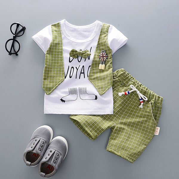 AX 2jiao2 Green / 12M - Summer Children Boys Girls Cotton Clothes Kids Bowknot T-Shirt Shorts 2pcs/Sets Toddler Fashion Clothing Sets Baby Tracksuits