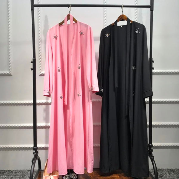 [variant_title] - Muslim Diamonds Beading Cardigan Abaya Full Dress Kimono Long Robe Gowns Jubah Dubai Middle East Ramadan Arab Islamic Clothing
