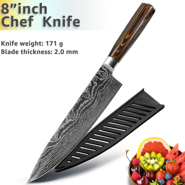 [variant_title] - Kitchen knife Chef Knives 8 inch Japanese 7CR17 440C High Carbon Stainless Steel Sanding Laser Pattern Vegetable Santoku Knife