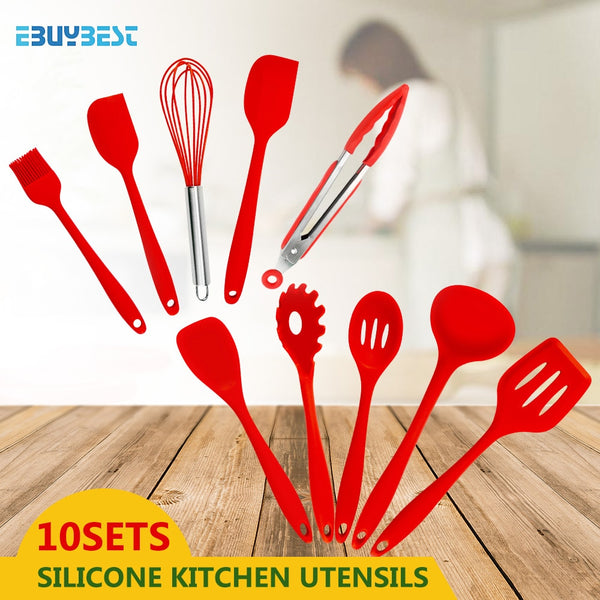 [variant_title] - 5pcs  10pcs Cooking Tools Silicone Kitchen Utensils Spatula Spoon Tongs Ladle Spaghetti Server Slotted Turner Kitchen Tools Set