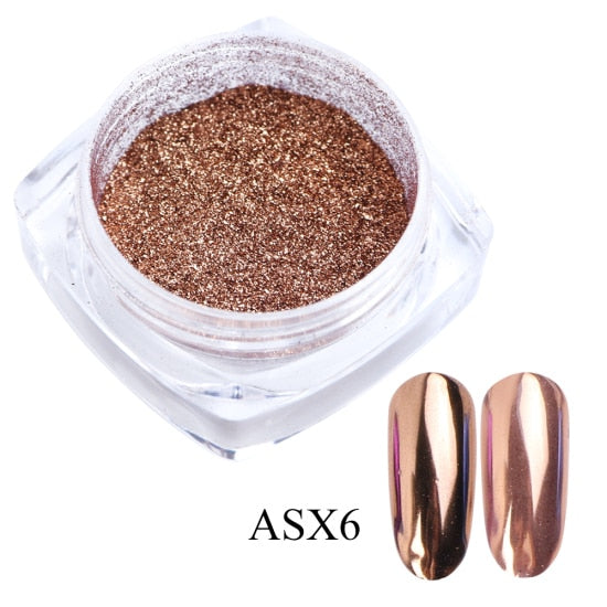 ASX6 - 0.5g Nail Mirror Glitter Powder Metallic Color Nail Art UV Gel Polishing Chrome Flakes Pigment Dust Decorations Manicure TRC/ASX