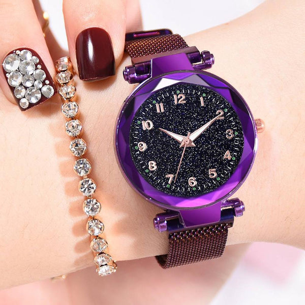 Purple - Luxury Luminous Women Watches Starry Sky Magnetic Female Wristwatch Waterproof Rhinestone Clock relogio feminino montre femme