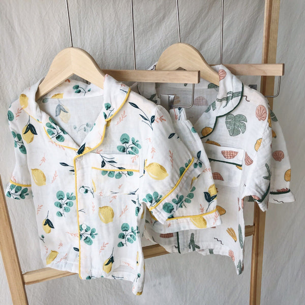 [variant_title] - Summer 2019 boys girls pure cotton two layer cartoon printed leisure wear Korean style soft kids clothes sets bodysuits