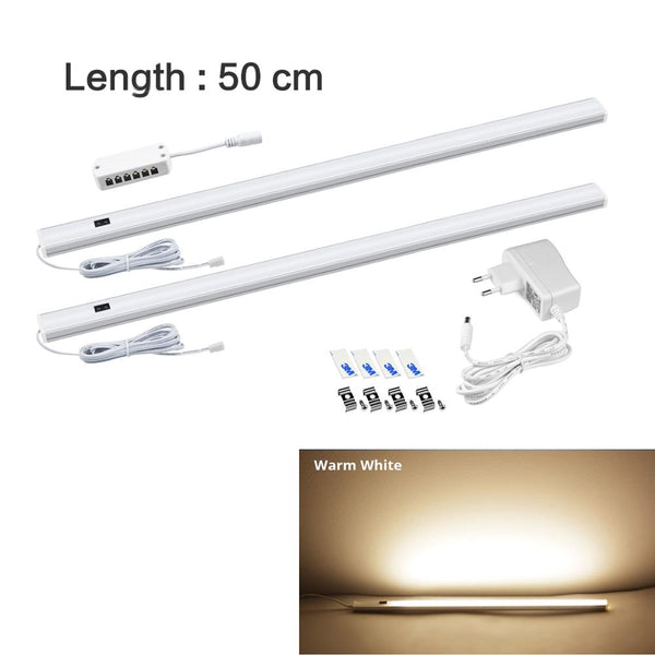 Warm 50cm x 2Pcs - Kitchen Cabinet Accessories LED Lights Hand Sweep Switch Led Lamp with EU Plug 5W/6W/7W Wardrobe Closet Night Lamp Home Lighting