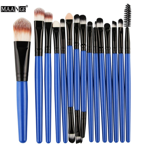 LanH - MAANGE Pro 15Pcs Makeup Brushes Set Eye Shadow Foundation Powder Eyeliner Eyelash Lip Make Up Brush Cosmetic Beauty Tool Kit Hot