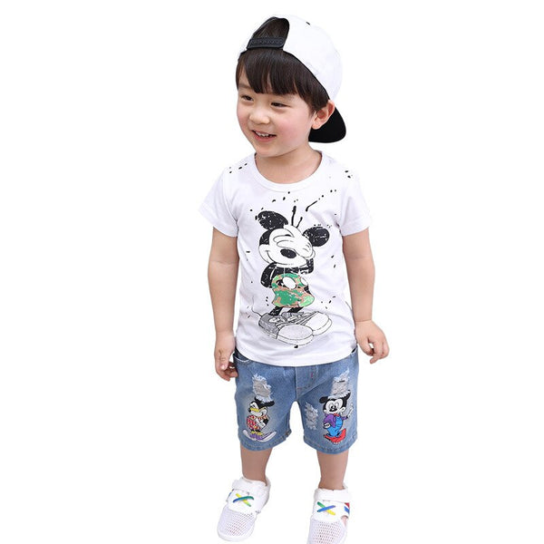 [variant_title] - Children's Wear 2018 spring Summer Baby kids Boys Sports casual Suit Cartoon boy T-shirt +Hole jeans 2pcs Set Children's Clothes