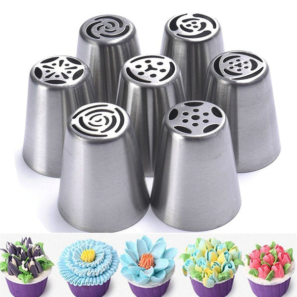 Default Title - 7PCS Stainless Steel Russian Tulip Icing Piping Cake Nozzles Pastry Decoration Tips Cake Decorating Fondant Baking Accessories