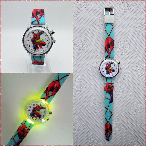 [variant_title] - Flashing light Spiderman children watch high quality kids watches child luminous boys girls clock printing silicone belt table