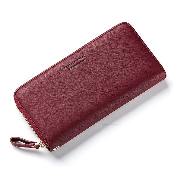 Wine Red - WEICHEN Wristband Women Long Clutch Wallet Large Capacity Wallets Female Purse Lady Purses Phone Pocket Card Holder Carteras