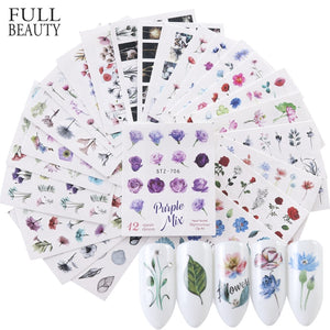 [variant_title] - 24pcs Watercolor Floral Flower Sticker Nail Decal Set Flamingo Letter Design Gel Manicure Decor Water Slider Foil CHSTZ683-706-1