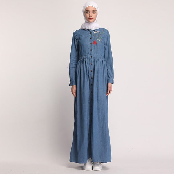 [variant_title] - Denim Kaftan Abaya Dubai Islam Cardigan Hijab Muslim Dress Abayas For Women Qatar UAE Oman Caftan Robe Turkish Islamic Clothing