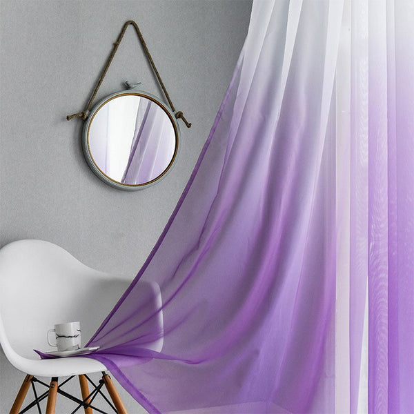 Purple / 1 pcs 100cm x 200cm / 2.Grommet - Topfinel Gradient Printed Tulle Transparent Curtains Living Room Bedroom Kitchen Home sheer curtains Decor Tulle at Window