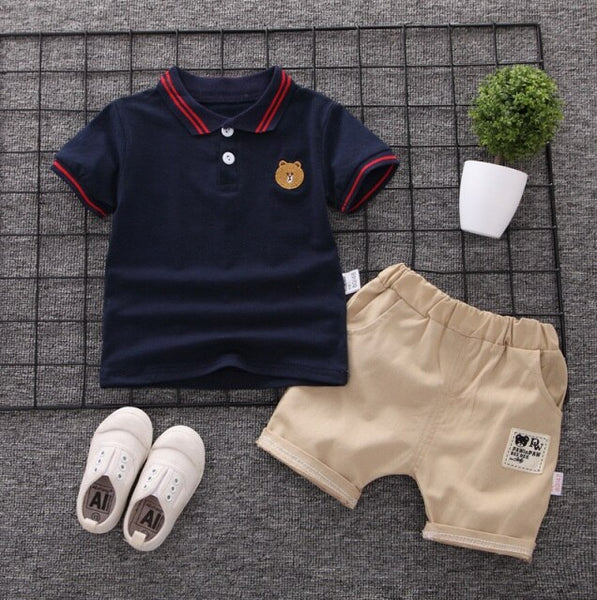 Blue / 12M - 2019 Summer Kids clothing Boys Baby Sets Sports leisure cartoon short-sleeved T-shirt + pants 2 Pcs Baby Set