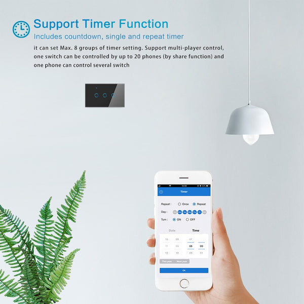 [variant_title] - Smart Light Switch 1 2 3 Gang US In-Wall Touch Control WiFi Switch Compatible With Alexa Google Assistant IFTTT For Android IOS