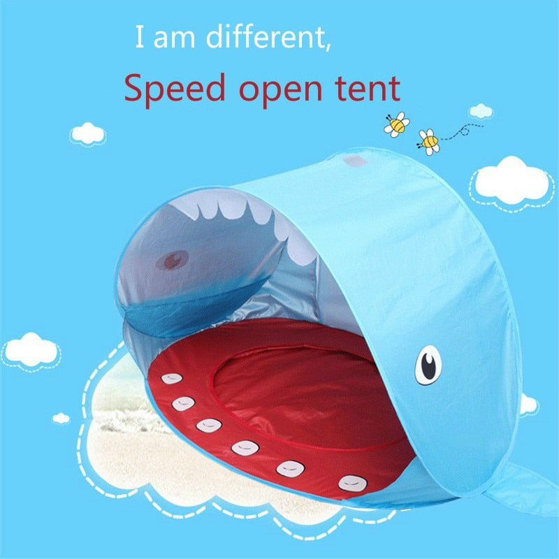 Blue - Shark Shape Play Tent Beach Tent UV-protecting Speed Open Baby   Sunshelter with Pool Kids Outdoor Toys Camping Sunshade Awning