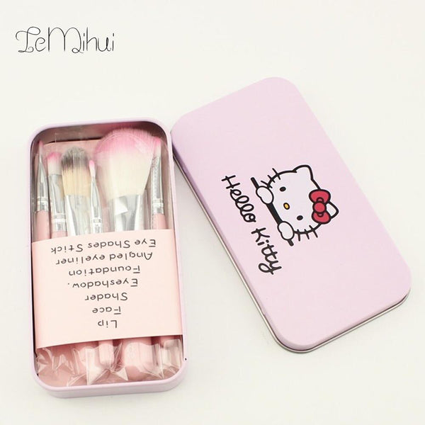 [variant_title] - Fashion Professional Make Up Brush Set Pink Hello Kitty Cosmetic Makeup Brush Pouch Bag Make Up Tools Soft Makeup 7 Pcs Set Kit