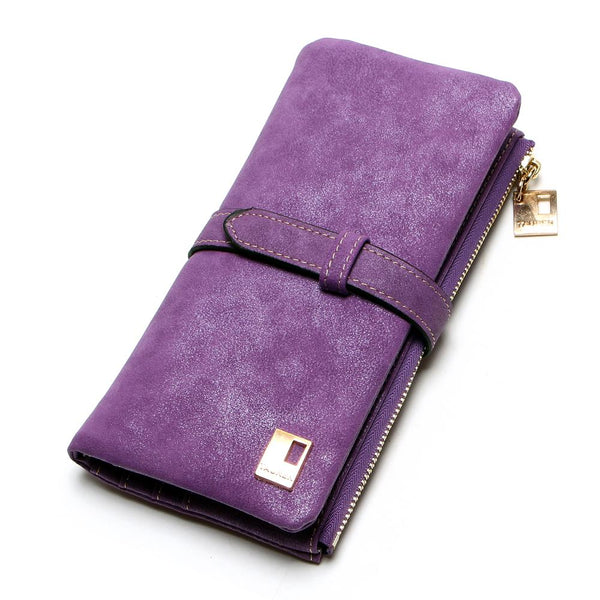 Purple - 2019 New Fashion Women Wallets Drawstring Nubuck Leather Zipper Wallet Women's Long Design Purse Two Fold More Color Clutch