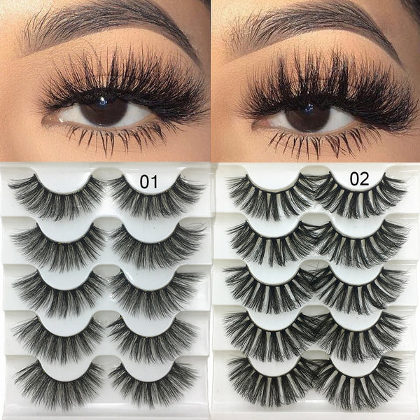 [variant_title] - 5 Pairs 2 Styles 3D Faux Mink Hair Soft False Eyelashes Fluffy Wispy Thick Lashes Handmade Soft Eye Makeup Extension Tools