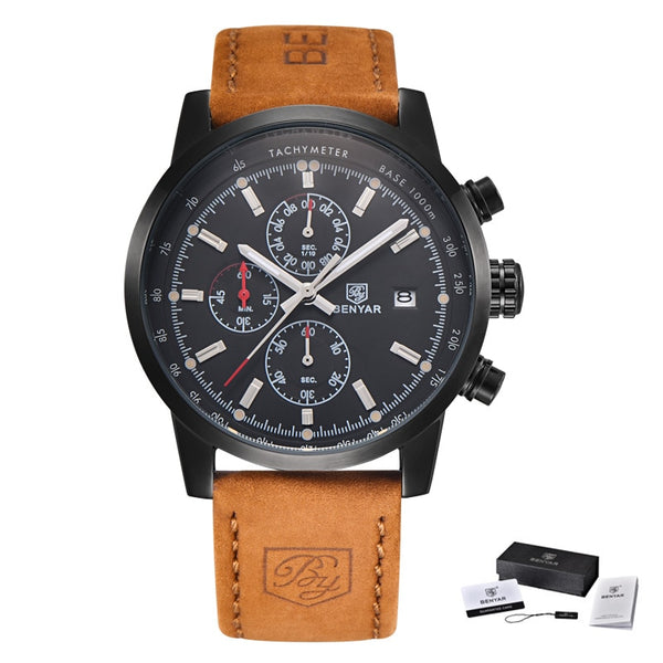L Brown black black - BENYAR Fashion Chronograph Sport Mens Watches Top Brand Luxury Quartz Watch Reloj Hombre saat Clock Male hour relogio Masculino