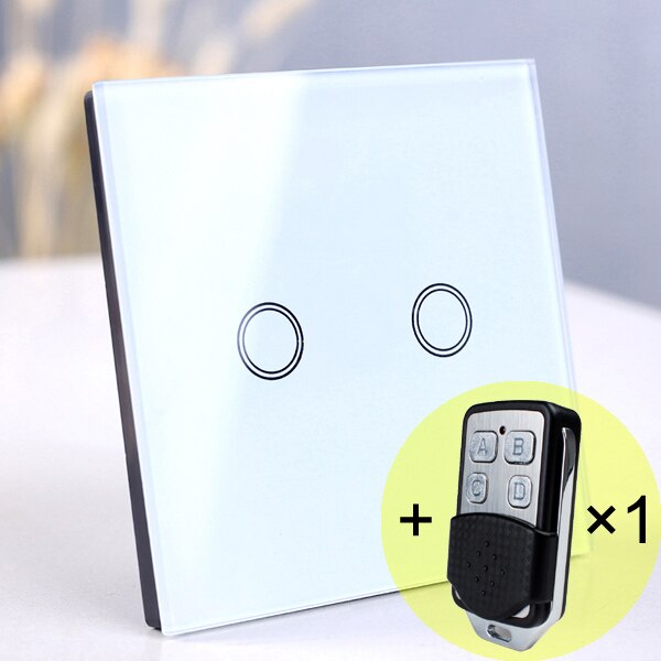 2 gang White Remote - Wireless Wall Light switch touch EU Standard Smart light Switch, 130-240V 1234 Gang Glass Panel Remote Control Touch wall Switch