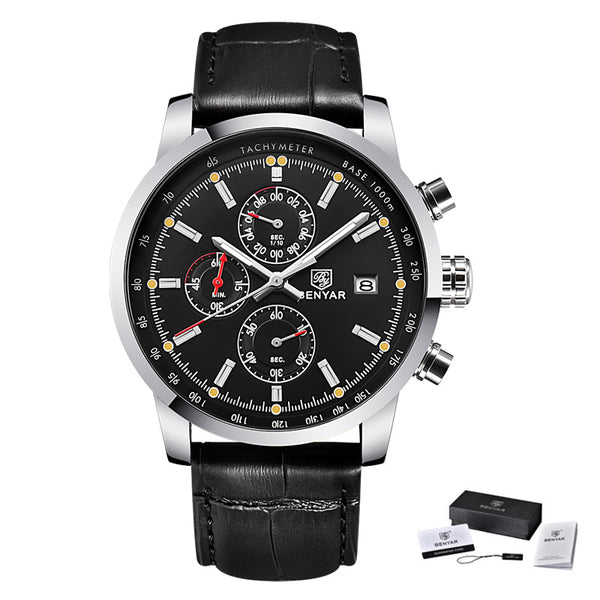 L Black Silver Black - BENYAR Fashion Chronograph Sport Mens Watches Top Brand Luxury Quartz Watch Reloj Hombre saat Clock Male hour relogio Masculino