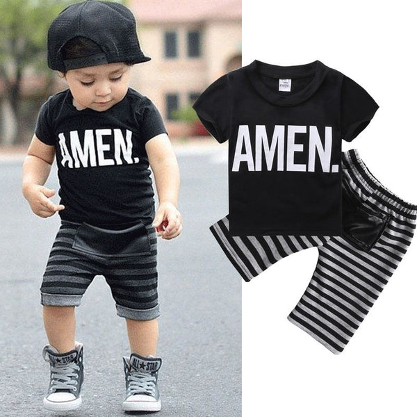 [variant_title] - Toddler Baby Kids Boys Summer Clothes Tops T-shirt Pants Outfits Set Size 2T-6T Free shipping